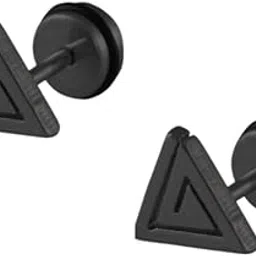 oomph Jewellery Pair of Black Maze Triangle Stainless Steel Stud Earrings (EFQ1_Z)- For Men & Boys Stylish Latest-picture-38