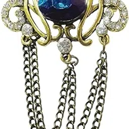 Mens Suit Blue Rhinestone Crystal Label Pin With Hanging Chain Gold Brass Brooch For Men-image-50