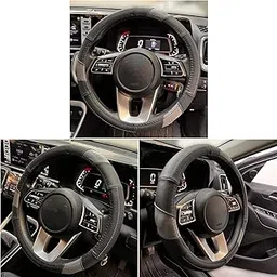 Oshotto SC-010-A Fiber Leather Car Steering Cover Black, Grey Colour Compatible with Ford Espire-picture-30