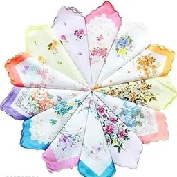 Cotton Handkerchiefs, Ladies Decorative Hankies with Colorful Borders, Assorted Flower Patterns-picture-27