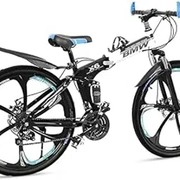 RIDERIGHT B.M.W X6 Cycle 6 Spoke Foldable Cycle with 21 Speed Gear Cycle with Dual Disc Brake Cycle Carbon Frame Suspension Bicycle for Men 26Inch Wheel Size, Cruiser Bike (Black)-image-87