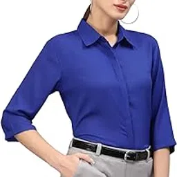 Women's Formal Shirt, 3/4 Sleeve, Regular Fit, Solid-image-2
