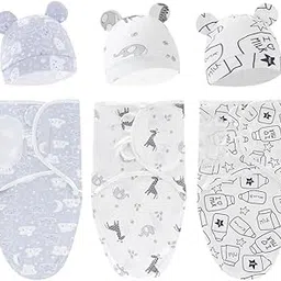 SNOWIE SOFT® 3Pcs Baby Swaddles for Newborns 0-3 Months with Cap, 100% Cotton Baby Swaddle Wrap for Newborns Tear-Off Design Baby Sleeping Blanket Baby Sleeping Bag Newborn Sleep Sacks-picture-24