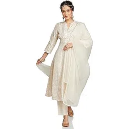 amazon brand - myx Women's Embroidered Anarkali Kurta Set with Organza Dupatta in Chanderi Blend | Available in Plus Sizes-picture-22