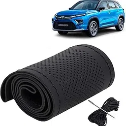 KINGSWAY® Car Steering Wheel Cover Sewable Compatible with Toyota Urban Cruiser Hyryder (Year 2022 Onwards), Top-Notch PU Leatherite, Black Color with Black Thread, with Sewing Needle and Thread-picture-15
