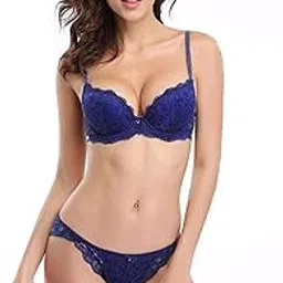 brachy Women's Graceful Poised Double Padded Push Up Bra Sheer Panty Bridal Set Underwire Lace fabric-picture-29