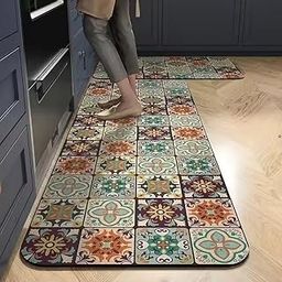 HomeCloud Rubber Kitchen Mats for Floor Set of 2 Pcs|Non-Skid, Soft Absorbent Rugs for Kitchen, Laundry, and Hallway|120x40cm, 40x60cm| 4mm Thickness (Brown_Multi), rectangular-picture-2