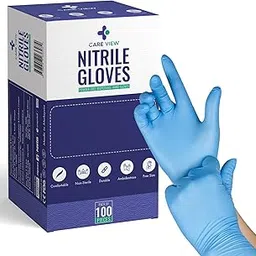 CAREVIEW NITRILE DISPOSABLE AND POWDER FREE GLOVES – LATEX FREE—ALL PURPOSE/MEDICAL/EVERYDAY USE * (Pack of 100), Blue-picture-19