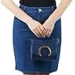 tripursundari fashion Navy Blue Buttoned with Zip Straight Mini Denim Skirt 17000-picture-12