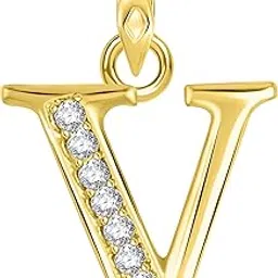 vshine fashion jewellery VSHINE Alphabet capital letter V Pendant American Diamond Pendant Gold Chain Gold Plated Collection Fashion Jewellery for Women, Girls, Boys and men -VSP1349G-picture-53