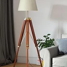 J.H Handicraft Floor Lamp Standing Wooden Brown Polished Brass Antique Gold Adjustable 5ft Height 12 inches Jute Lamp Shade-image-20