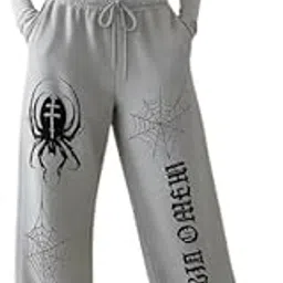 Trendy Black Printed Cotton Joggers for Women | Baggy Fit Straight Track Grey XL-picture-18