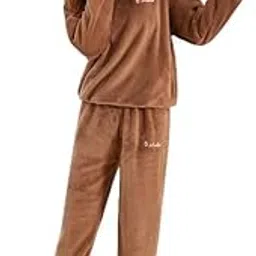 Women Pyjama Warm Fleece Pyjama Set Pullover Pants Loose Loungewear Sherpa Hoodie Sleepwear Winter Clothes Pack of 1-picture-38