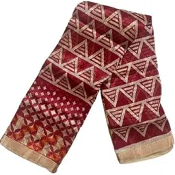Traditional Geometric Pattern Saree, Burgundy and Beige, Decorative, gold border-picture-44