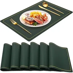 Maharsh Pu Leather Dining Table Mat Waterproof Heat Insulation Placements (Green, 6)-picture-25