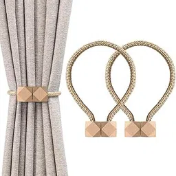 INOVERA (LABEL) 2 Pieces Magnetic Windows Curtain Tiebacks - Decorative Curtains Holders Rope Holdbacks -Drapery Binding Tie Backs for Home, Office (Beige)-image-80