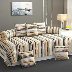 Premium Cotton Diwan Set 8 Pieces,1 Single bedsheet Size 60x90inch, 5 Cushions 16 x 16 inch Covers with Zip and 2 Bolster Covers (Design-10, 60'' x90'' inches Flat)-picture-23