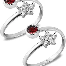 styleejewel Sterling Silver Toe Rings For Women | Toe Rings Silver Pure | 925 Sterling Silver Toe Ring | Toe Rings For Women Silver Pure | Bichiya For Women Stylish | Bichiya Set For Women Chandi | Round | 14 White CZ & Garnet Stone (4 & 1.8 MM) | 3.5 Grams-picture-36