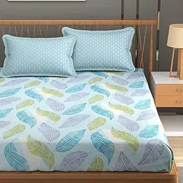 FRESH FROM LOOM Floral XXL Microfiber Soft Cotton Bedsheet for King Size Bed | Bedsheet for Double Bed | 240 TC Hypoallergenic Bed Sheet with 2 Pillow Cover | Printed (108x108 inches, Pankh Aqua)-picture-12