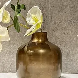 Urban Born Vase for Living Room | Metal Vase for Home Decor | Flower vase Vintage Antique Decor | Table Gold Flower Vase for Home Decoration | Antique Finish (18x18x23cms)-image-49
