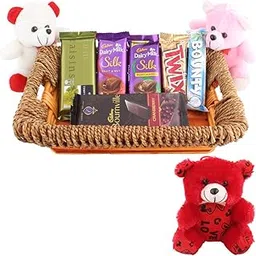 SFU E Com Wooden Basket Loaded With Chocolates And Teddy Bear | Valentine Teddy Bear With Chocolate Combo | Valentine Chocolate Hamper | 482-picture-22
