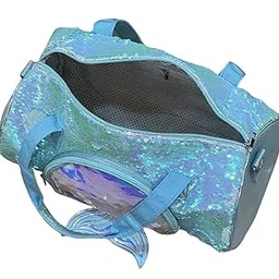 Holographic Mermaid Duffle Bag, Sequin Design with Liquid Window, Girls Travel Bag, Turquoise-picture-33