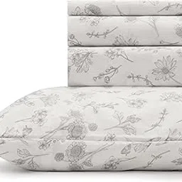 Linen Home Cotton Percale Bedsheet Set, Floral Grey, Queen Size (1 Flat-228cm X 254cm, 2 Pillow cases-46 cm x 69 cm), 200 TC, Crisp and Cool-picture-18