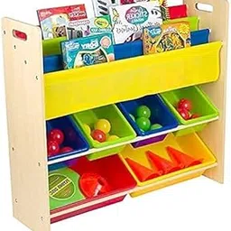 Homesmiths Engineered Wood Toy Organizer with Book Rack,Glossy Finish,Brown-picture-31