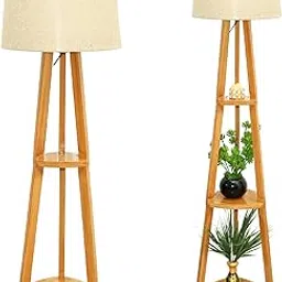 Wooden LED Floor Lamp with Shade, Tripod Wood Night Lamp for Bedroom, Home, Living Room, Bedside, Home Decor Items (Jute)-picture-26