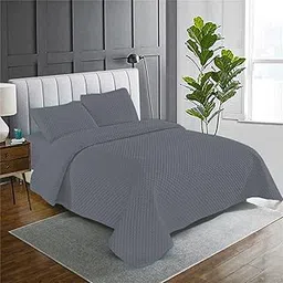 ADBENI HOME Luxury Cotton Satin Quilted Bedspread 300 TC with 2 Pillow Covers, Ultra Soft Texture, Breathable, Enhance Your Bedroom Decor & Comfort, 90x100 Inch, Light Grey-picture-10
