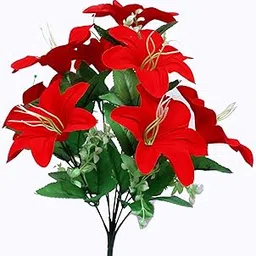 Flora Planet AFQ AFBON690 Artificial Bunch with 9 Big Lilly Flowers for Home & Office Indoor Decor (9 RED Flowers, with Stick)-picture-12
