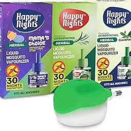 Happy Nights Mama's Choice Combo Pack Herbal Lemon Eucalyptus Camphor Oil Mosquito Repellent Vaporizer - 100% Protection from Mosquitos - Chemical Free-image-0