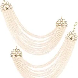 Kundan & Pearls Earrings with Chain For Women Girls Indian Traditional Jewellery-image-37