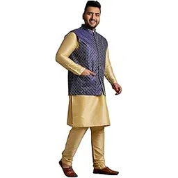 sojanya Plus (Since 1958) Men's Silk Blend Gold Kurta & Pyjama with Embroidered Nehru Jacket-picture-23