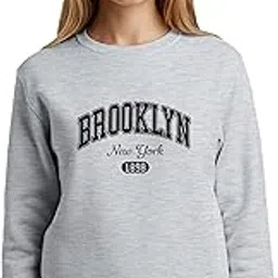 Sweatshirts for Women Brooklyn Ny Printed Cotton Blend Long Sleeve Round Neck Regular Fit Casual Gen Z Winter Sweatshirt-image-8