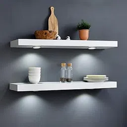 Floating Wall Shelf - Multipurpose LED Shelf for Room Decoration, Antique and Modern Design - White (2 Pack)-image-69