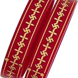 s.r. gold palace 22kt (916) Yellow Gold Handmade Pola Bangles|Chooda|Churas for Women with Purity Certificate (Red MonoSwastik, 2Pcs)-picture-38
