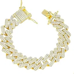 zivom Men's Curb Cuban Hip Hop Links Heavy 22K Gold Plated Aaa Cubic Zirconia Fancy Lock Bracelet-picture-36