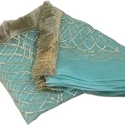 Designer Dupatta with Geometric Pattern, Green Colour with Silver Embroidery, Fringed Border-picture-48