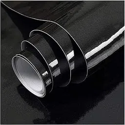 Black Gloss Peel and Stick Self-Adhesive Removable Thicken Waterproof for Kitchen Countertop Cabinet Wardrobe - 16''x''96 Inches image 1