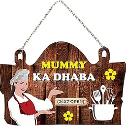 Decor Smart Wooden Wall Hanging Mummy Ka Dhaba | Decorative Kitchen Plaque for Dining Wall | Funny Cooking Quote Sign with Chef Design | Decoration for Home Café Dhaba Restaurant Decor (DWA_3711)-image-5
