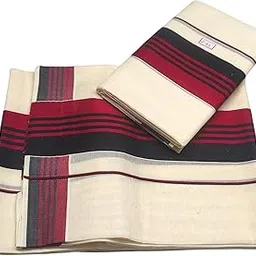 mat maariamman textile - the place of honourable goods MAT Kuthampully Cotton Kasavu Kattikara Lines Cotton Set Mundu Saree For Women with 3 inch Kuri - 2.60 Meters Shawl-picture-50