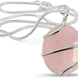 crystu Rose Quartz Pendant Oval Wire Wrapped Crystal Stone Pendant/Locket with Metal Chain for Reiki Healing and Crystal Healing Gemstone Size 30-35 mm (Color : Pink)-picture-34