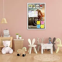 ArtzFolio Man Seat On The Motorcycle | Bulletin Board Notice Pin Board | Vision Soft Board Combo with Thumb Push Pins & Sticky Notes | White Frame | 24 x 36 inch (61 x 91 cms)-picture-53