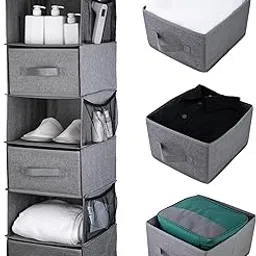 Hanging Closet Organizer 6-Shelf, Closet Organizers and Storage with 3 Removable Drawers, Hanging Shelves for Dorm Room, Wardrobe, 12 * 12 * 43 inch(Grey)-picture-10
