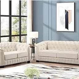 3+2 Seater Piece Velvet Living Room Set for Living Room Couch Contemprory Sofa Chesterfield Sofa 5 Seater for Bedroom Home & Office (5 Person Sofa) (Beige)-picture-26