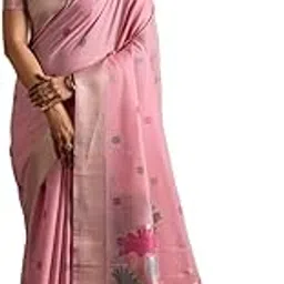 swornof Women's Linen Printed Zari Border Saree with Unstitched Blouse Piece-picture-67