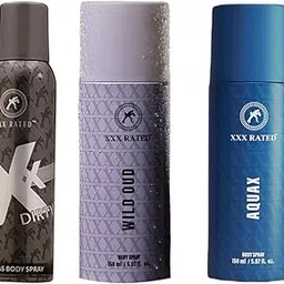 XXX Rated Wild Oud, Aqua X & Dirty No Gas Body Spray Combo | Exotic, Refreshing & Intense Scent | 150+150+120 Ml-image-25