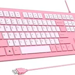 Computer Keyboard Wired, Plug Play USB Keyboard, Low Profile Chiclet Keys, Large Number Pad, Caps Indicators, Foldable Stands, Spill-Resistant, Anti-Wear Letters for Windows PC Laptop, Rose Pink-picture-22