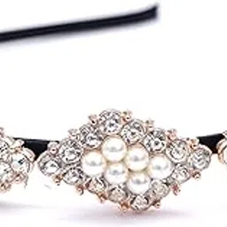 navjai Traditioal Wedding Collection Rhinestone Studded White Pearls Hair Band Hair Accessory for Women and Girls Headband Crown Tiara Hair Vine Pageant for Girls and Women Pack Of 1-picture-17